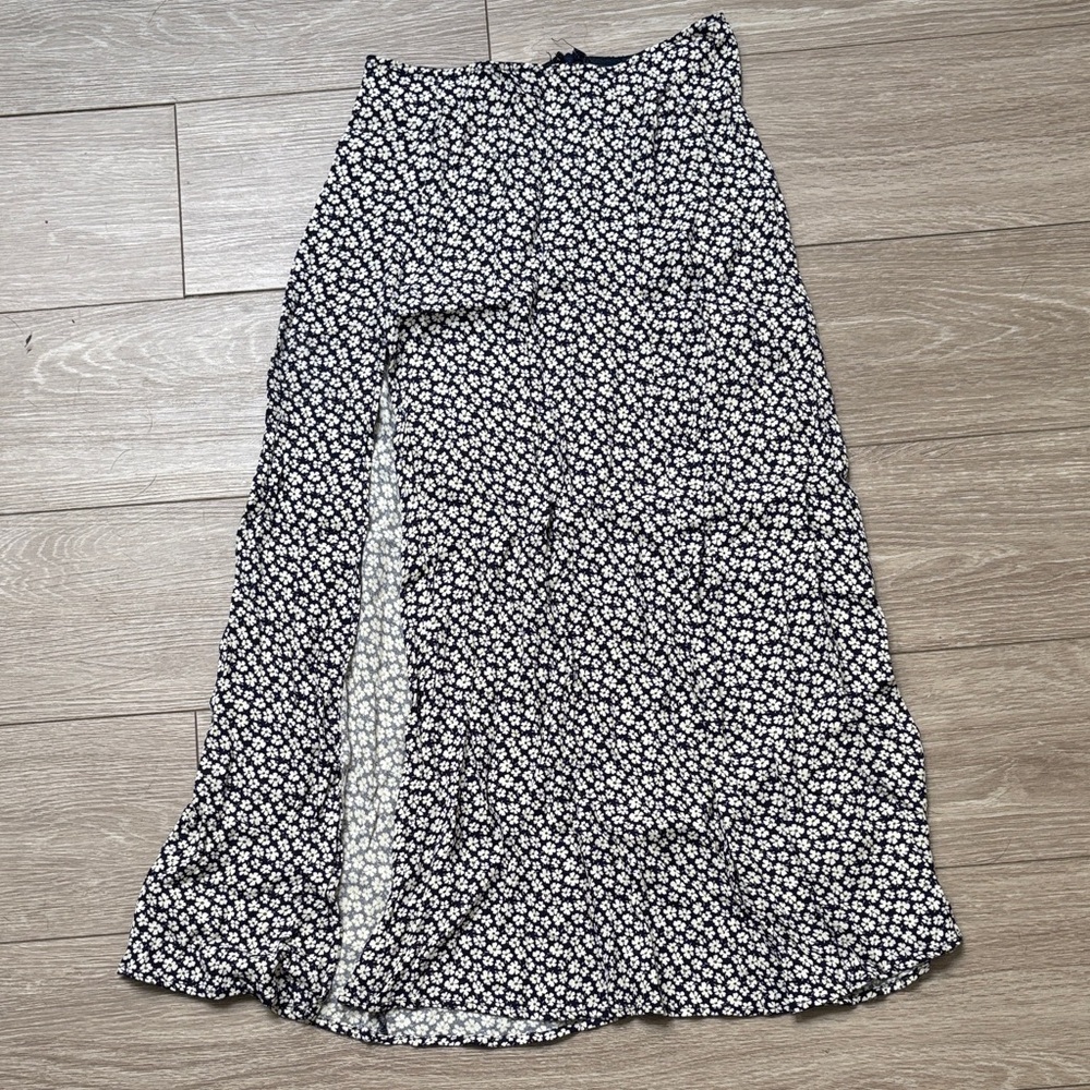 Reformation Navy and Cream Floral Maxi Skirt